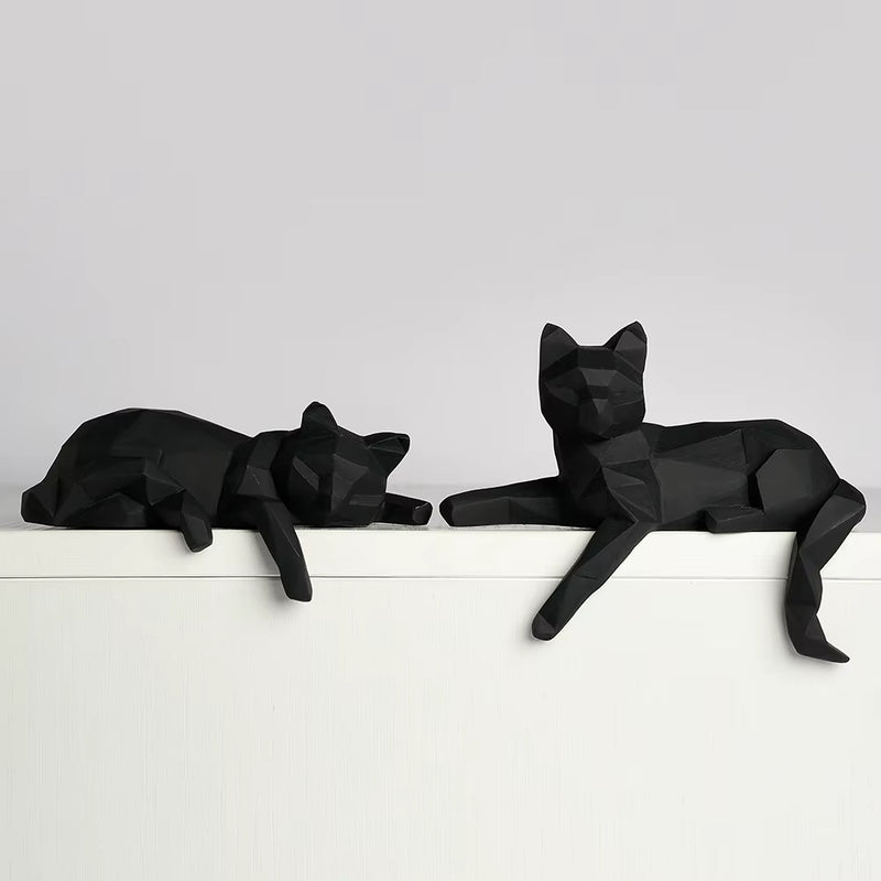 1 Set of Cat Sculptures, Geometric Faceted Animal Sculptures, Resin Crafts, Living Room Home Design Creative Ornaments, Lazy Cat Statue Ornaments